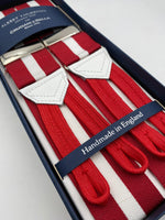 Albert Thurston for Cruciani & Bella Made in England Adjustable Sizing 40 mm Woven Barathea  Red and White stripes Braces Braid ends Y-Shaped Nickel Fittings Size: XL #4529