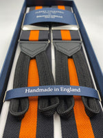 Albert Thurston for Cruciani & Bella Made in England Adjustable Sizing 40 mm Woven Barathea  Black and Orange stripes braces Braid ends Y-Shaped Nickel Fittings Size: XL #4298
