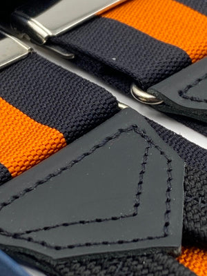 Albert Thurston for Cruciani & Bella Made in England Adjustable Sizing 40 mm Woven Barathea  Black and Orange stripes braces Braid ends Y-Shaped Nickel Fittings Size: XL #4298