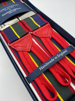Albert Thurston for Cruciani & Bella Made in England Adjustable Sizing Blue, green, yellow and red stripes braces 40 mm Woven Barathea  Braid ends Y-Shaped Nickel Fittings Size: XL #4299