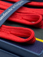 Albert Thurston for Cruciani & Bella Made in England Adjustable Sizing Blue, green, yellow and red stripes braces 40 mm Woven Barathea  Braid ends Y-Shaped Nickel Fittings Size: XL #4299