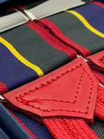 Albert Thurston for Cruciani & Bella Made in England Adjustable Sizing Blue, green, yellow and red stripes braces 40 mm Woven Barathea  Braid ends Y-Shaped Nickel Fittings Size: XL #4299