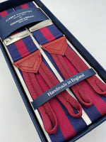 Albert Thurston for Cruciani & Bella Made in England Adjustable Sizing 40 mm Woven Barathea  Blue and Red Stripes Braces Braid ends Y-Shaped Nickel Fittings Size: XL #5004