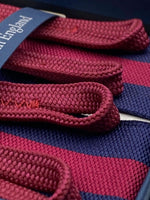 Albert Thurston for Cruciani & Bella Made in England Adjustable Sizing 40 mm Woven Barathea  Blue and Red Stripes Braces Braid ends Y-Shaped Nickel Fittings Size: XL #5004