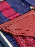 Albert Thurston for Cruciani & Bella Made in England Adjustable Sizing 40 mm Woven Barathea  Blue and Red Stripes Braces Braid ends Y-Shaped Nickel Fittings Size: XL #5004