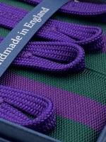 Albert Thurston for Cruciani & Bella Made in England Adjustable Sizing 40 mm Woven Barathea  Green and Purple Stripes Braces Braid ends Y-Shaped Nickel Fittings Size: XL #5001