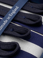 Albert Thurston for Cruciani & Bella Made in England Adjustable Sizing 40 mm Woven Barathea  Blue and White Stripes Braces Braid ends Y-Shaped Nickel Fittings Size: XL #5003