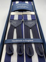Albert Thurston for Cruciani & Bella Made in England Adjustable Sizing 40 mm Woven Barathea  Blue and White Stripes Braces Braid ends Y-Shaped Nickel Fittings Size: XL #5003