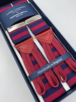 Albert Thurston for Cruciani & Bella Made in England Adjustable Sizing 40 mm Woven Barathea  Blue and Red horizontal Stripes Braces Braid ends Y-Shaped Nickel Fittings Size: XL #4988