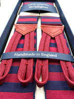 Albert Thurston for Cruciani & Bella Made in England Adjustable Sizing 40 mm Woven Barathea  Blue and Red horizontal Stripes Braces Braid ends Y-Shaped Nickel Fittings Size: XL #4988