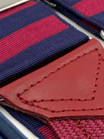 Albert Thurston for Cruciani & Bella Made in England Adjustable Sizing 40 mm Woven Barathea  Blue and Red horizontal Stripes Braces Braid ends Y-Shaped Nickel Fittings Size: XL #4988
