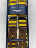Albert Thurston for Cruciani & Bella Made in England Adjustable Sizing 40 mm Woven Barathea  Brown and Yellow horizontal Stripes Braces Braid ends Y-Shaped Nickel Fittings Size: XL #4989