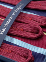 Albert Thurston for Cruciani & Bella Made in England Adjustable Sizing 40 mm Woven Barathea  Blue, Sky Blue and Red Stripes Braces Braid ends Y-Shaped Nickel Fittings Size: L #2366
