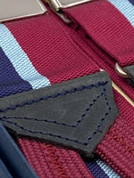 Albert Thurston for Cruciani & Bella Made in England Adjustable Sizing 40 mm Woven Barathea  Blue, Sky Blue and Red Stripes Braces Braid ends Y-Shaped Nickel Fittings Size: L #2366