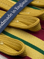 Albert Thurston for Cruciani & Bella Made in England Adjustable Sizing 40 mm Woven Barathea  Wine, Yellow and Green Stripes Braces Braid ends Y-Shaped Nickel Fittings Size: XL #4997