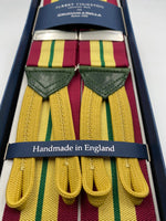 Albert Thurston for Cruciani & Bella Made in England Adjustable Sizing 40 mm Woven Barathea  Wine, Yellow and Green Stripes Braces Braid ends Y-Shaped Nickel Fittings Size: XL #4997