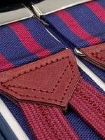 Albert Thurston for Cruciani & Bella Made in England Adjustable Sizing 40 mm Woven Barathea  Blue and Bourgundy Stripes Braces Braid ends Y-Shaped Nickel Fittings Size: XL #5002