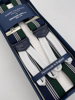 Albert Thurston for Cruciani & Bella Made in England Adjustable Sizing 35 mm elastic  braces Green, Blue and White stripes braces Braid ends Y-Shaped Nickel Fittings Size: L #4519