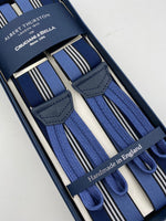 Albert Thurston for Cruciani & Bella Made in England Adjustable Sizing 35 mm elastic  braces Blue and White stripes braces Braid ends Y-Shaped Nickel Fittings Size: L #4953