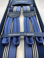Albert Thurston for Cruciani & Bella Made in England Adjustable Sizing 35 mm elastic  braces Blue and White stripes braces Braid ends Y-Shaped Nickel Fittings Size: L #4953