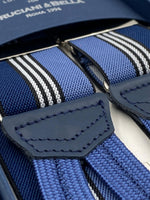 Albert Thurston for Cruciani & Bella Made in England Adjustable Sizing 35 mm elastic  braces Blue and White stripes braces Braid ends Y-Shaped Nickel Fittings Size: L #4953