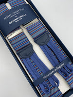 Albert Thurston for Cruciani & Bella Made in England Adjustable Sizing 35 mm elastic  braces Multicolor Stripes braces Braid ends Y-Shaped Nickel Fittings Size: L #4975