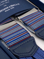 Albert Thurston for Cruciani & Bella Made in England Adjustable Sizing 35 mm elastic  braces Multicolor Stripes braces Braid ends Y-Shaped Nickel Fittings Size: L #4975