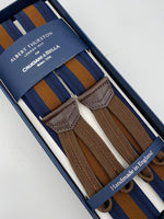 Albert Thurston for Cruciani & Bella Made in England Adjustable Sizing 35 mm elastic  braces Brown Harringbone and Blue Stripes braces Braid ends Y-Shaped Nickel Fittings Size: L #4966