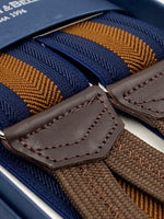 Albert Thurston for Cruciani & Bella Made in England Adjustable Sizing 35 mm elastic  braces Brown Harringbone and Blue Stripes braces Braid ends Y-Shaped Nickel Fittings Size: L #4966