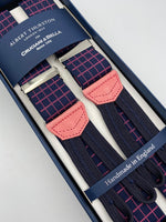 Albert Thurston for Cruciani & Bella Made in England Adjustable Sizing 35 mm elastic  braces Blue and Pink Checks braces Braid ends Y-Shaped Nickel Fittings Size: L #4961