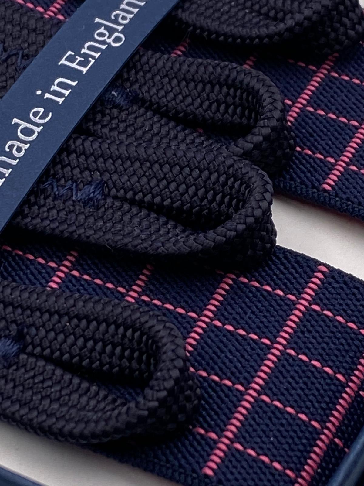 Albert Thurston for Cruciani & Bella Made in England Adjustable Sizing 35 mm elastic  braces Blue and Pink Checks braces Braid ends Y-Shaped Nickel Fittings Size: L #4961
