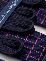Albert Thurston for Cruciani & Bella Made in England Adjustable Sizing 35 mm elastic  braces Blue and Pink Checks braces Braid ends Y-Shaped Nickel Fittings Size: L #4961