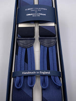 Albert Thurston for Cruciani & Bella Made in England Adjustable Sizing 35 mm elastic  braces Blue and Black Large Stripes braces Braid ends Y-Shaped Nickel Fittings Size: L #4951