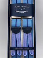 Albert Thurston for Cruciani & Bella Made in England Adjustable Sizing 35 mm elastic  braces Blue and Light Blue Stripes braces Braid ends Y-Shaped Nickel Fittings Size: L #4971