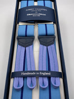 Albert Thurston for Cruciani & Bella Made in England Adjustable Sizing 35 mm elastic  braces Blue and Light Blue Stripes braces Braid ends Y-Shaped Nickel Fittings Size: L #4971