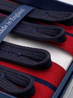Albert Thurston for Cruciani & Bella Made in England Adjustable Sizing 35 mm elastic Red and Blue Navy Stripe braces Braid ends Y-Shaped Nickel Fittings Size: L