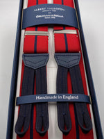 Albert Thurston for Cruciani & Bella Made in England Adjustable Sizing 35 mm elastic Red and Blue Navy Stripe braces Braid ends Y-Shaped Nickel Fittings Size: L