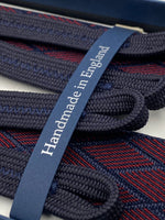 Albert Thurston for Cruciani & Bella Made in England Adjustable Sizing 35 mm elastic  braces Red and Blue Rhombus braces Braid ends Y-Shaped Nickel Fittings Size: L #4964 