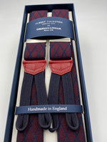 Albert Thurston for Cruciani & Bella Made in England Adjustable Sizing 35 mm elastic  braces Red and Blue Rhombus braces Braid ends Y-Shaped Nickel Fittings Size: L #4964 
