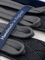 Albert Thurston for Cruciani & Bella Made in England Adjustable Sizing 35 mm elastic  braces Grey and Black  Rhombus braces Braid ends Y-Shaped Nickel Fittings Size: L #4965