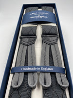 Albert Thurston for Cruciani & Bella Made in England Adjustable Sizing 35 mm elastic  braces Grey and Black  Rhombus braces Braid ends Y-Shaped Nickel Fittings Size: L #4965