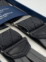Albert Thurston for Cruciani & Bella Made in England Adjustable Sizing 35 mm elastic  braces Grey and Black  Rhombus braces Braid ends Y-Shaped Nickel Fittings Size: L #4965