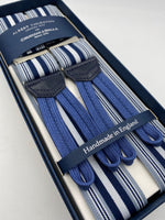 Albert Thurston for Cruciani & Bella Made in England Adjustable Sizing 35 mm elastic  braces Light Blue and White Stripes braces Braid ends Y-Shaped Nickel Fittings Size: L #4962