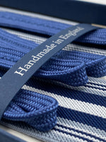 Albert Thurston for Cruciani & Bella Made in England Adjustable Sizing 35 mm elastic  braces Light Blue and White Stripes braces Braid ends Y-Shaped Nickel Fittings Size: L #4962