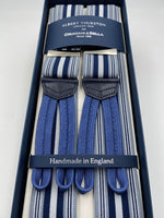 Albert Thurston for Cruciani & Bella Made in England Adjustable Sizing 35 mm elastic  braces Light Blue and White Stripes braces Braid ends Y-Shaped Nickel Fittings Size: L #4962