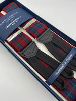 Albert Thurston for Cruciani & Bella Made in England Adjustable Sizing 35 mm elastic  braces Light Red and Green Tartan Braid ends Y-Shaped Nickel Fittings Size: L #4947