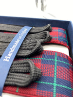Albert Thurston for Cruciani & Bella Made in England Adjustable Sizing 35 mm elastic  braces Light Red and Green Tartan Braid ends Y-Shaped Nickel Fittings Size: L #4947