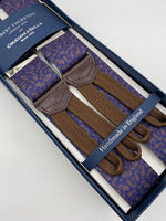 Albert Thurston for Cruciani & Bella Made in England Adjustable Sizing 35 mm elastic  braces Blue and Brown Paisley Motif Braid ends Y-Shaped Nickel Fittings Size: L #4284