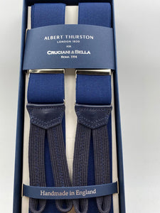 Albert Thurston for Cruciani & Bella Made in England Adjustable Sizing 35 mm elastic  braces Navy Blue Plain Braid ends Y-Shaped Nickel Fittings Size: L #4927