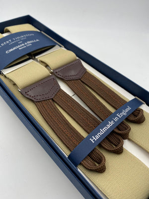 Albert Thurston for Cruciani & Bella Made in England Adjustable Sizing 35 mm elastic  brace Beige Plain Braid ends Y-Shaped Nickel Fittings Size: L #4937